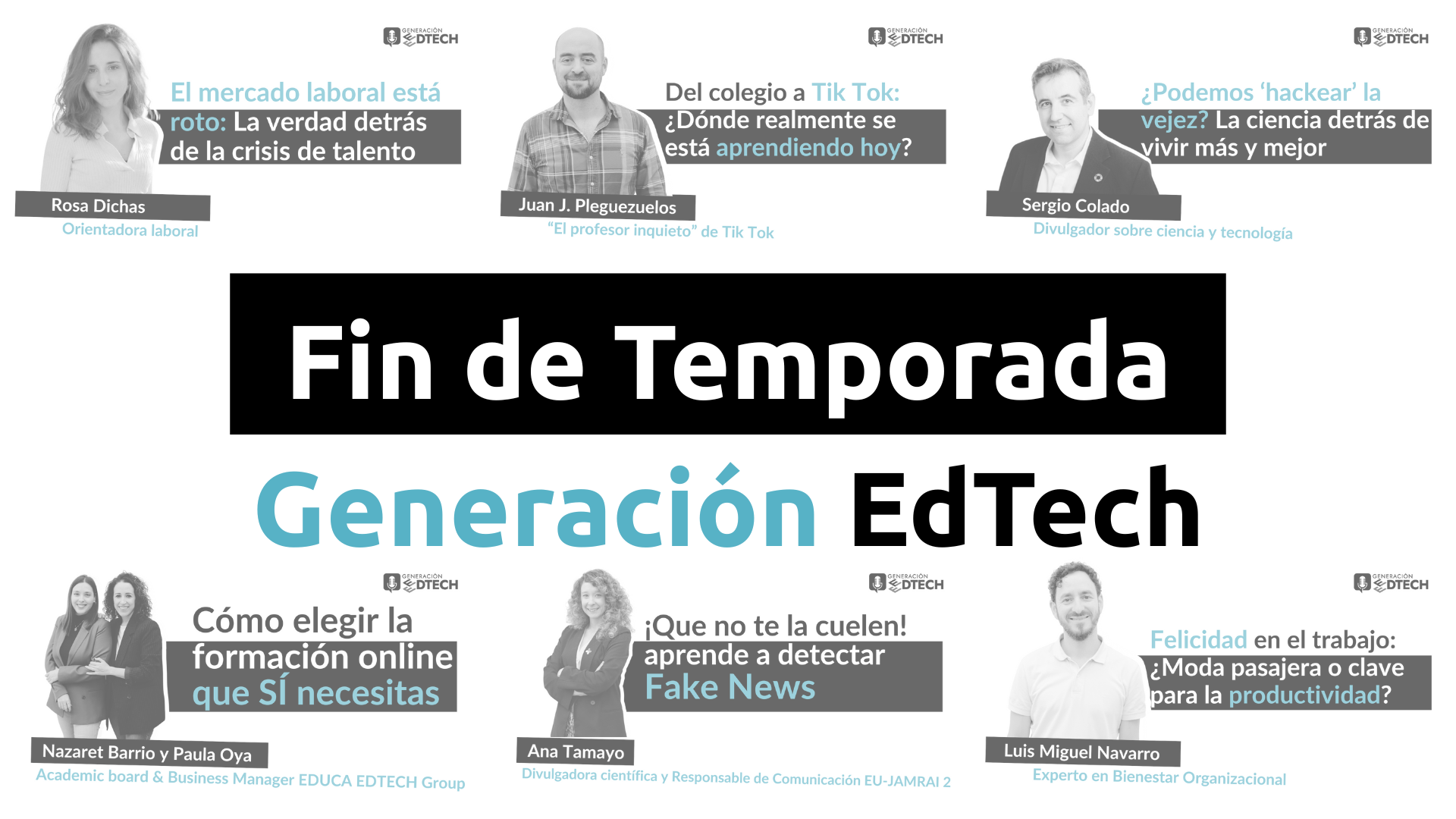 Collage con carátulas de episodios de la 3a temporada del podcast de educación Generación EdTech